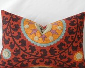 READY TO SHIP Tribal Thread Sunset Suzani and Boucle Embroidery - 12" x 18" Decorative Designer Lumbar Pillow Cover