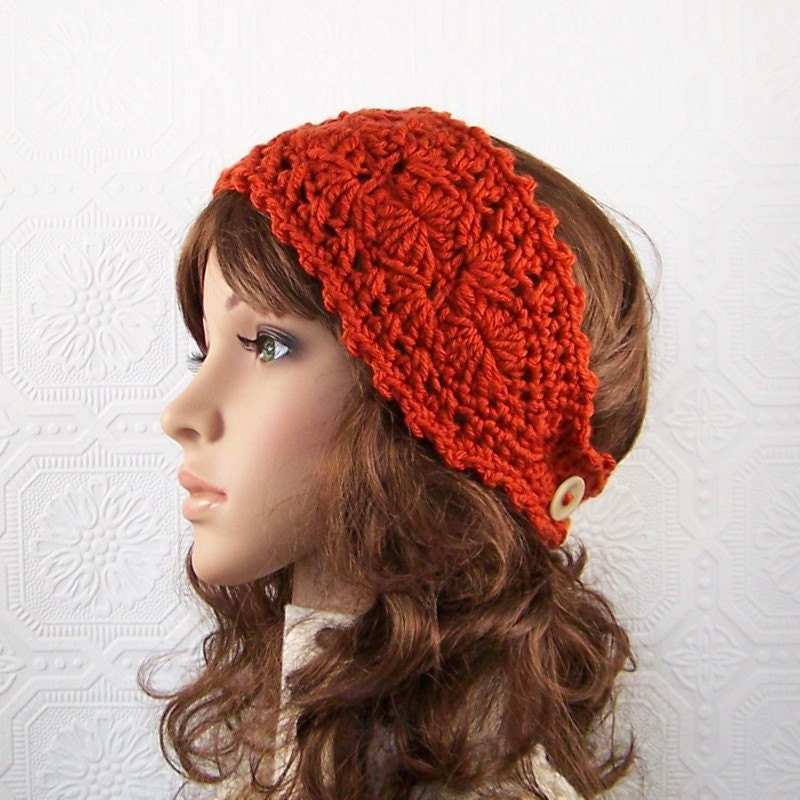 Crochet headband, headwrap, ear warmer - burnt pumpkin or your color choice - winter accessories handmade by Sandy Coastal Designs