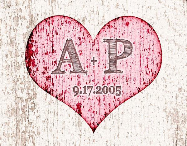 Rustic Wedding Gift - Heart on a Tree print - 11 x 14 - Personalized - Great Anniversary Gift