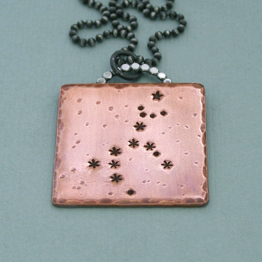 Unicorn Constellation Necklace - Monoceros - Hand Stamped Copper and Sterling Silver