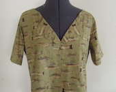 SUPER SALE Vintage Scalloped Fish Print Cotton Blouse Handmade Size Small to Extra Small
