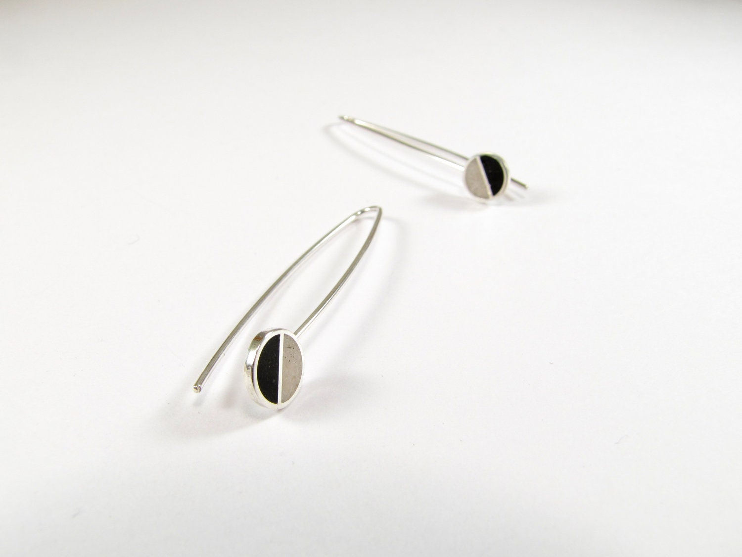 Sterling Silver Earrings - Divided Circles - Black and White