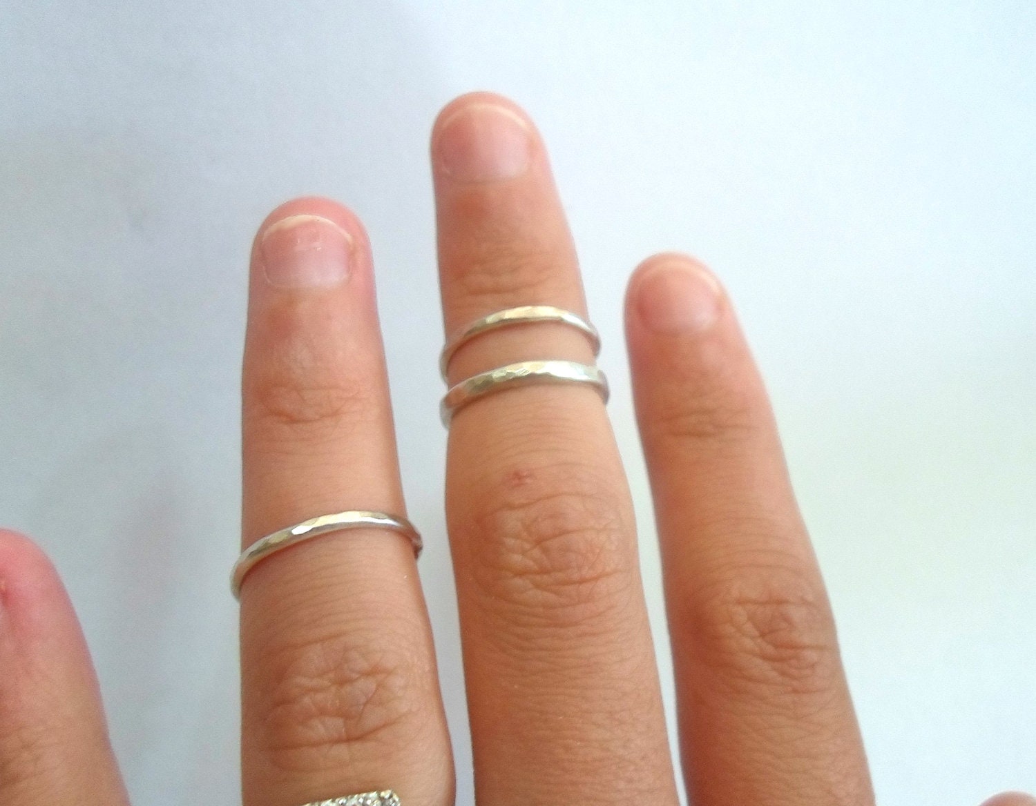 Single-Above the knuckle Sterling Silver Hammered Knuckle Stacking Ring-Single