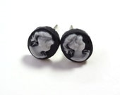 Tiny White and Black Cameo Earring Posts - Glamour365