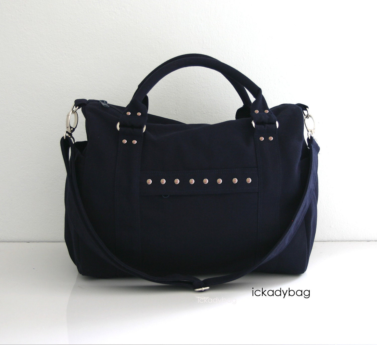 SALE - 10% off Navy Blue - Mini Duffel Bag with decorative rivets / Messenger / Handbag / Shoulder bag / Travel / Weekend / Gym  - Jessie