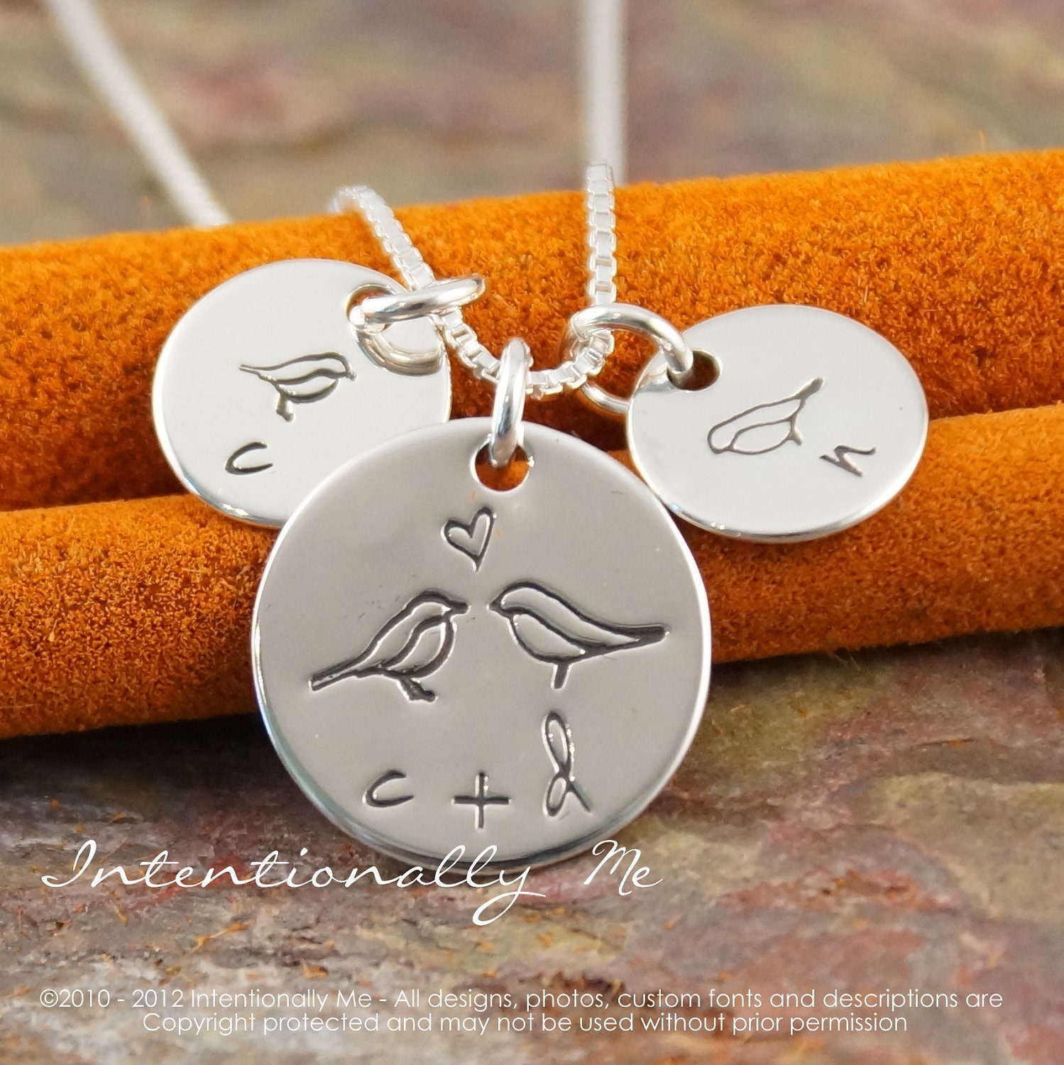 Hand Stamped Mommy Necklace -  Personalized Sterling Silver Jewelry - All Together (Necklace with two kids initials)