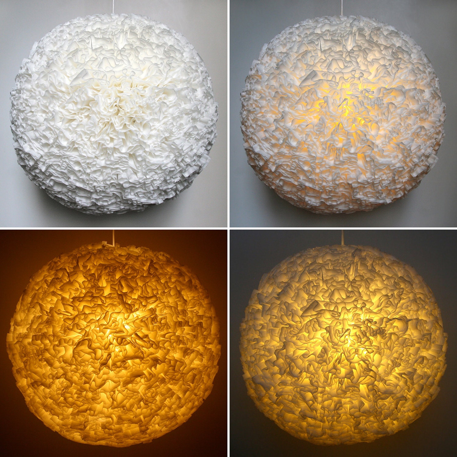 Large White Ruffled Pendant Light - Round Hanging Lamp Shade