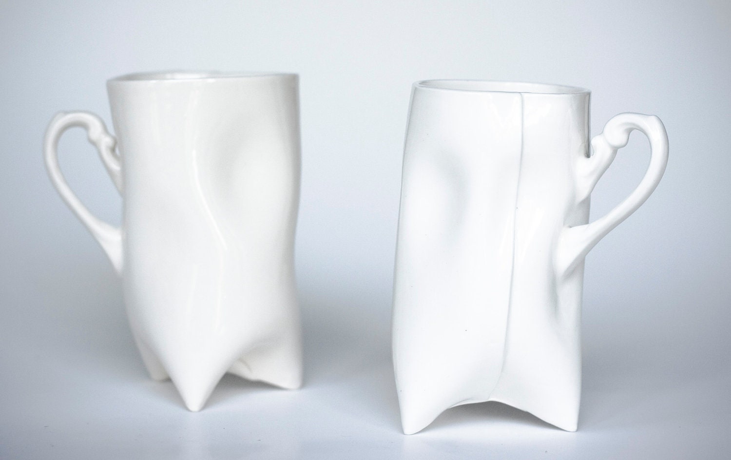 Porcelain cups set of white , ceramic cups handbuilt for coffee or tea by Endesign