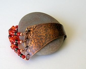 Textured Copper Wrap Around Bracelet with Red Beads