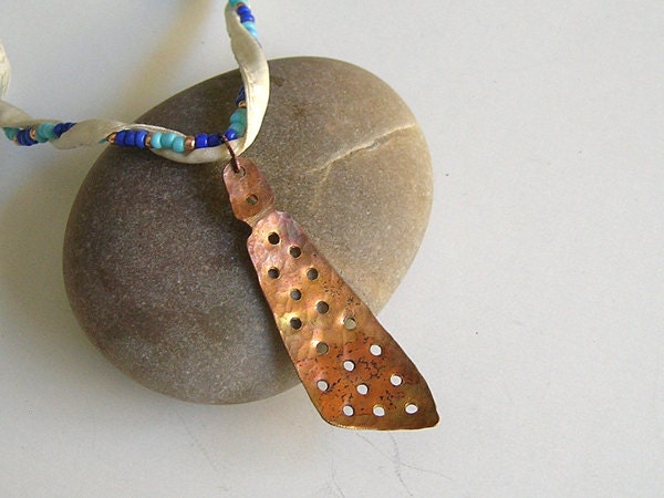 Blue & White Copper Polka Dot Necktie Necklace