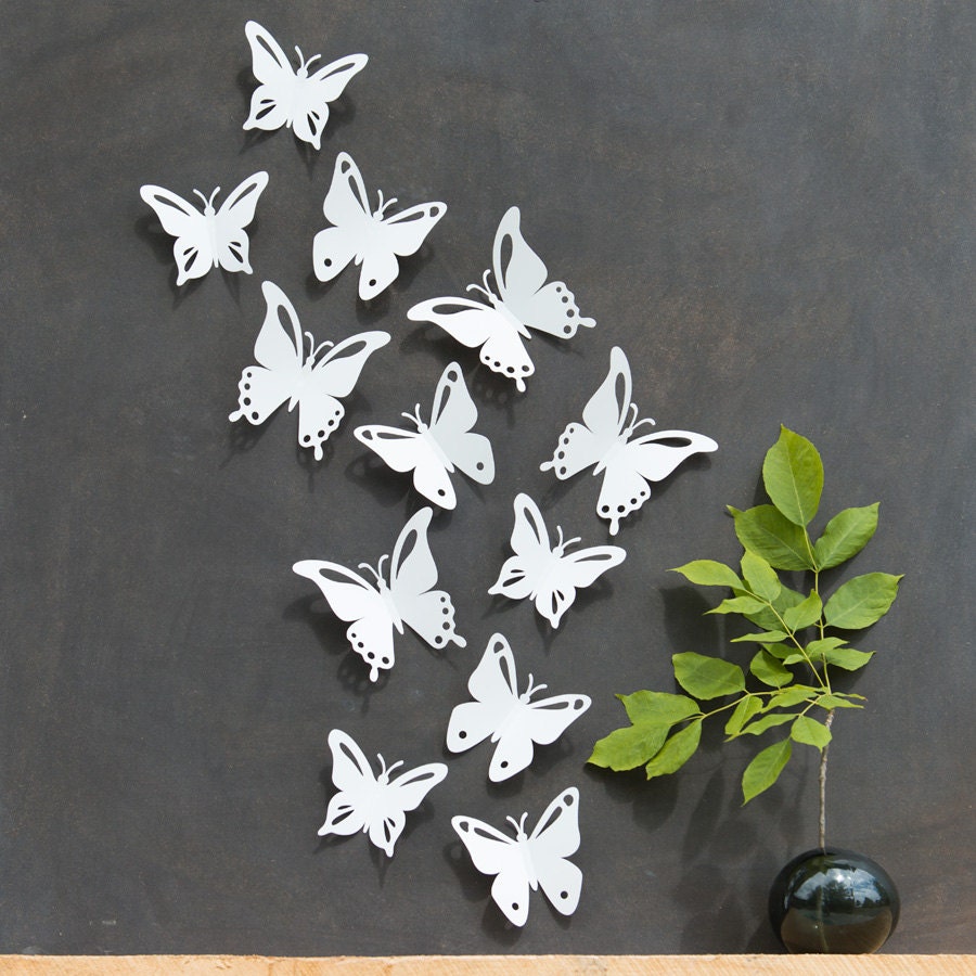 Butterfly Wall Art 3D White Butterflies Set of 12, PopArt, Made in Canada