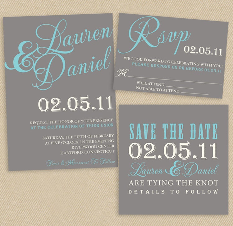 Printable Wedding Set: 5x7 Invite, 5x3.5 RSVP and 4.5" Square Vintage Poster Style