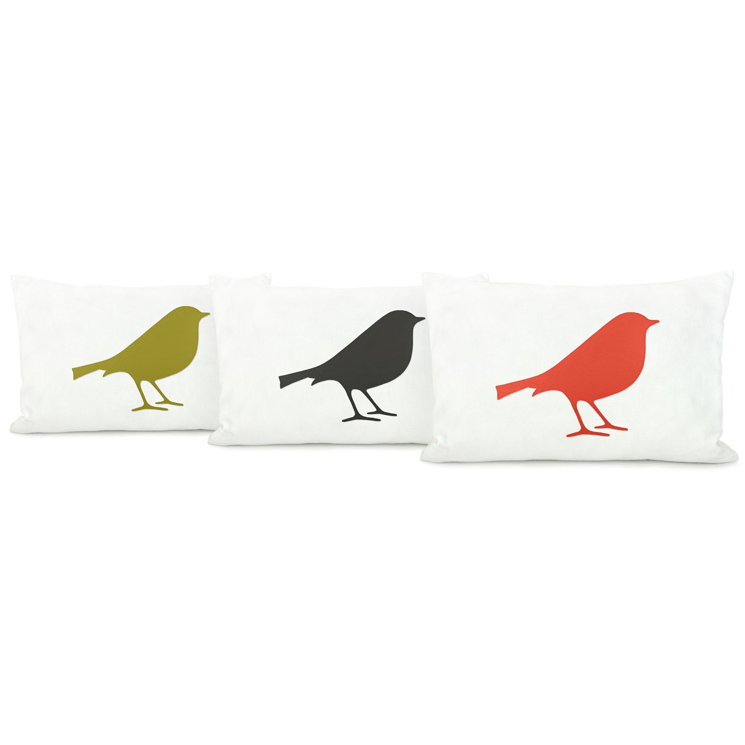 Personalized pillow case - Bird applique pillow cover with your choice of color and fabric - 12x18 or 16x16 decorative pillow cover