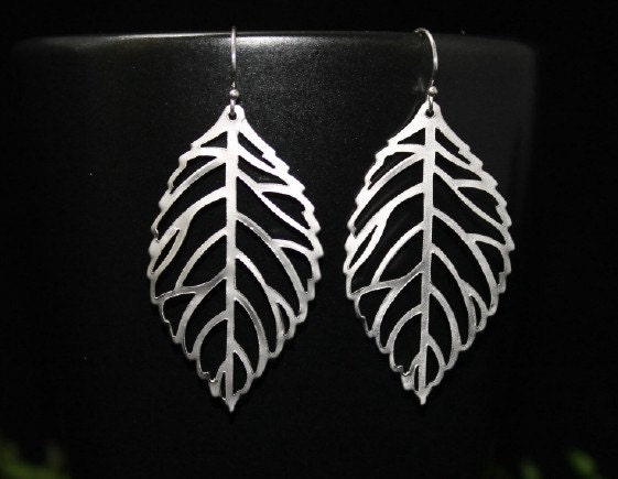 Filigree Leaf Earrings, Sterling Silver