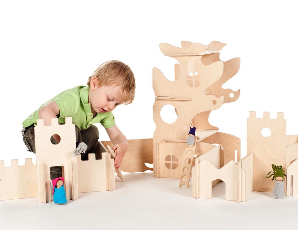 Waldorf Tree House and Classic Modular Building Walls, Montessori wood toys