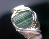 Blue-Cap Terminated Tourmaline Crystal in Silver Wrapped Ring, sz. 6