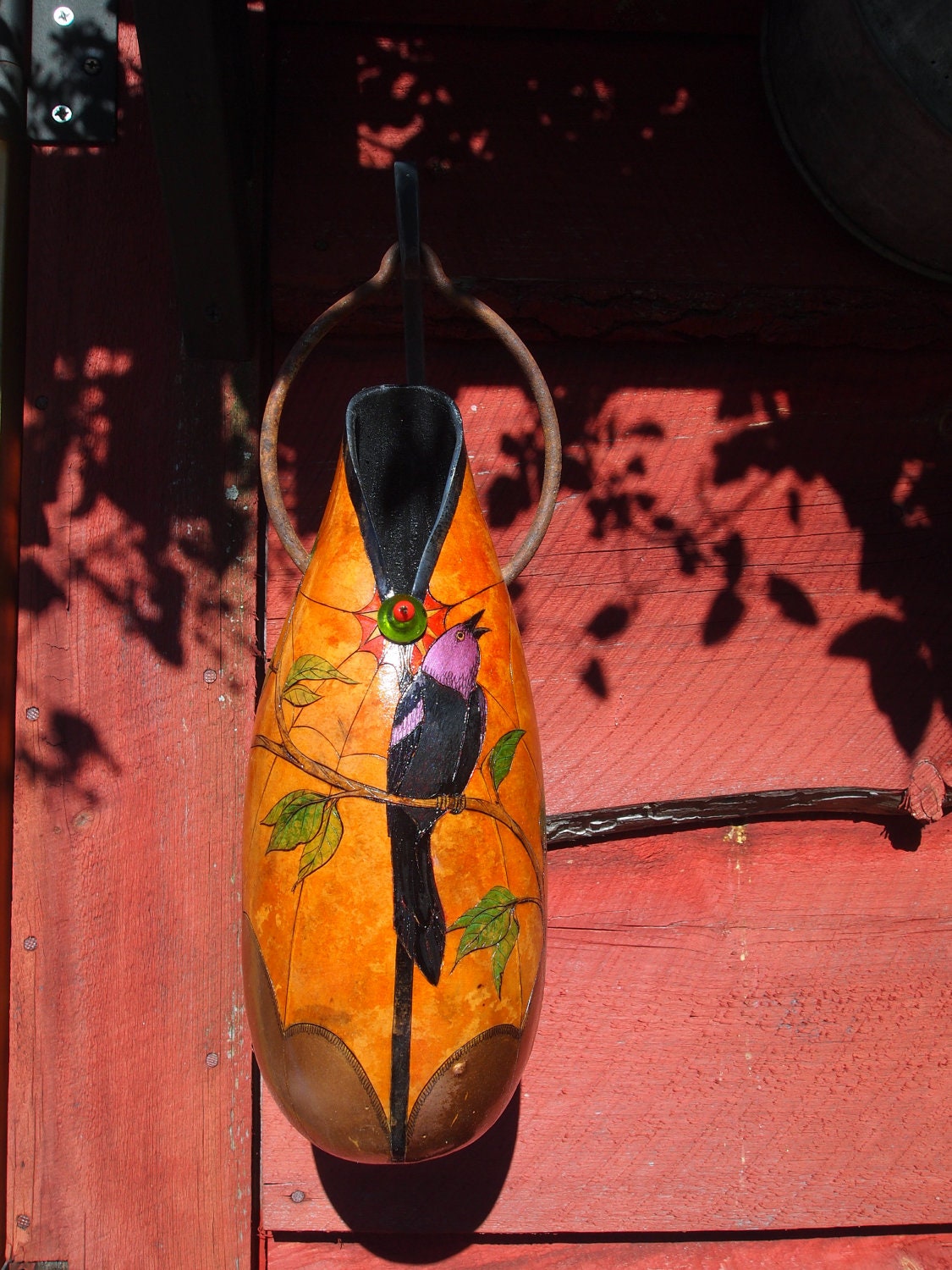 Black Bird Singing Decorative Gourd