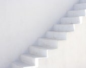 Greece Photography - White on White - Mediterranean decor, white decor, white stairs, Greece prints - 8x8, 8x12 Fine Art Photograph - ParrishHousePhotos