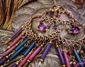 Tropical Long Bohemian Chandelier Earrings- Purple, Pink and Teal- Exotic, Ethnic, Boho Hippie, Long Gypsy Earrings MTO