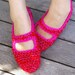 Crochet Mary Jane House Slippers in Red & Pink
