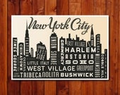 Poster Print, NYC Skyline, Retro Art, Pop Art, Typographic Print,  Home Decor, City Art Print, 18 x 24