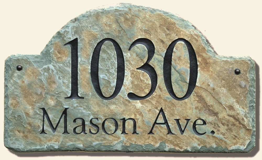 Address Plaque ARCH / CARVED STONE / Sign / Marker / Slate / House  Home Number Column Mailbox