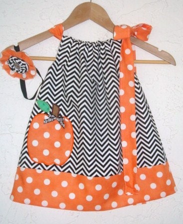 Funky Pumpkin Dress and Matching Hairband - RebeccaWargBoutique