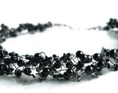 Twilight Black Wire Crochet Necklace with Silver Star and Hemite Beads with Matching Earrings/ Free Shipping/