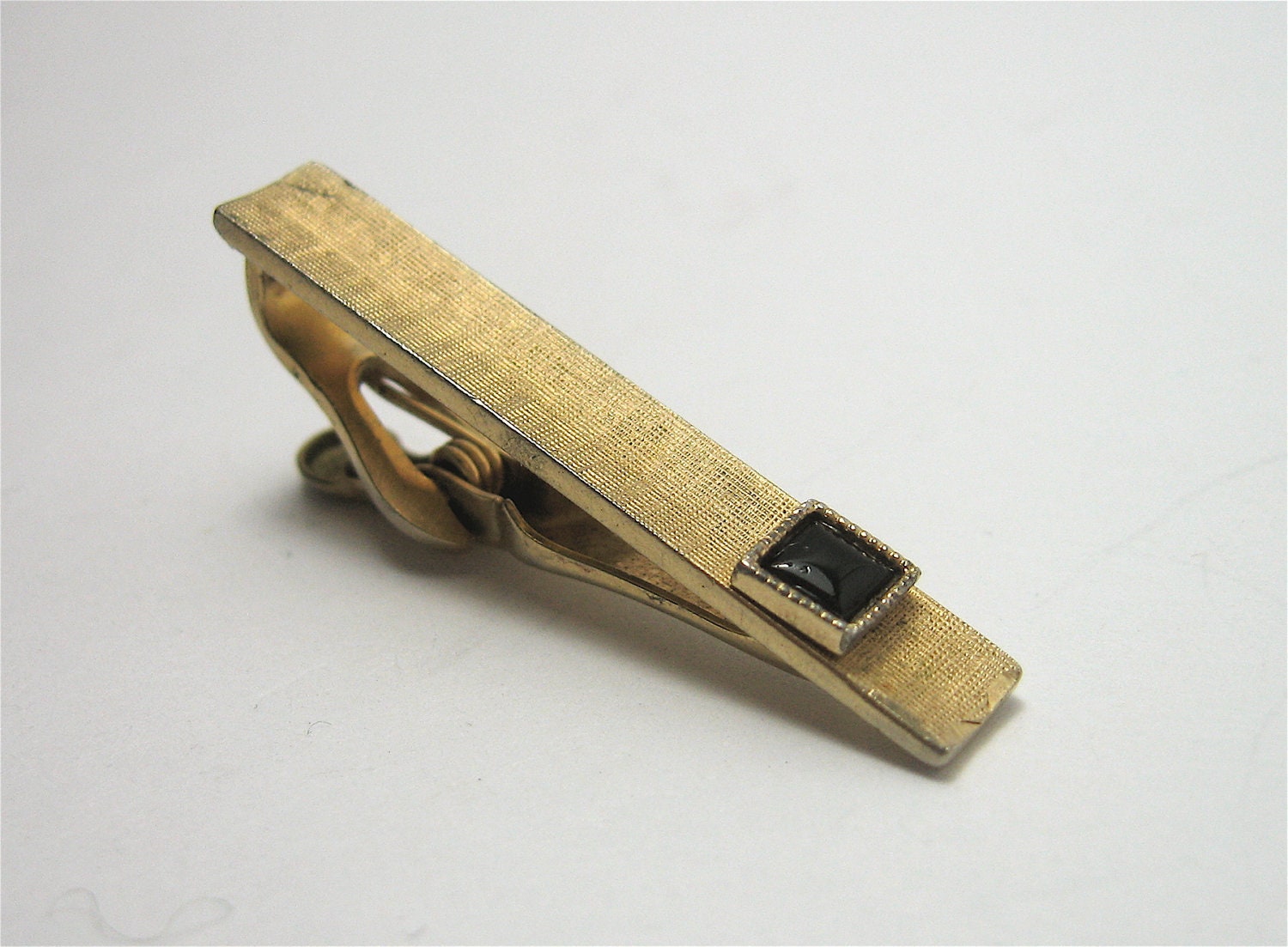 Vintage Swank Tie Clip Gold with Black Stone