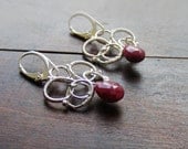Wire wrapped ruby earrings, sterling silver genuine red ruby earrings, wire wrapped jewelry handmade - kapelusznik