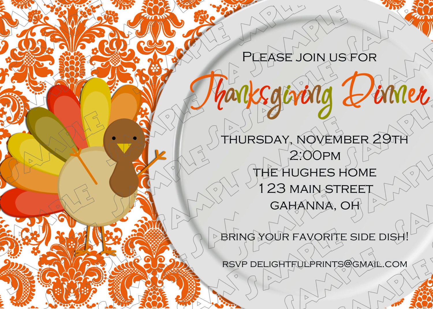 Thanksgiving dinner turkey invitation...DIY you print custom photo card by delightfulprints Il_570xn