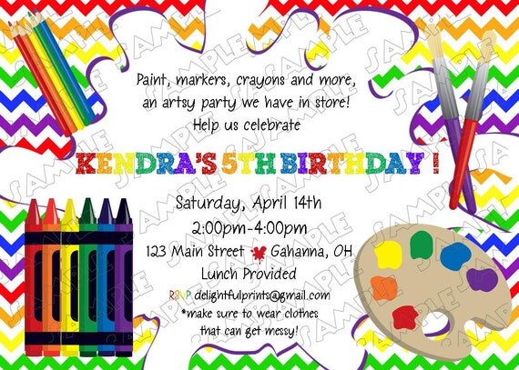 Rainbow art crafts chevron birthday invitation ...DIY you print custom card by delightfulprints Il_570xn