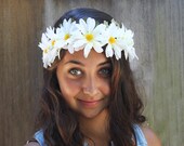 Daisy Headband - Daisy Crown. White Daisy Chain Hippie Headband, EDC, Flower Crown, Large Daisy Hair Wreath, Summer Hair Accessory