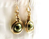 Olive Green Pearl Earrings - simplicity