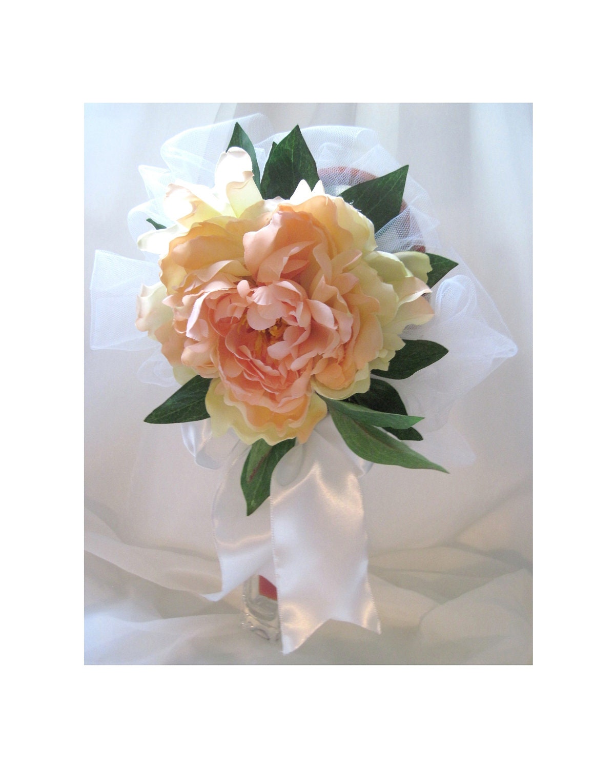 Peach Rose Blossom, Bridal Bouquet, Silk Blossom, For Bride, Bridesmaid, Or Maid of Honor, Vintage Style Bouquet, Ready To Ship