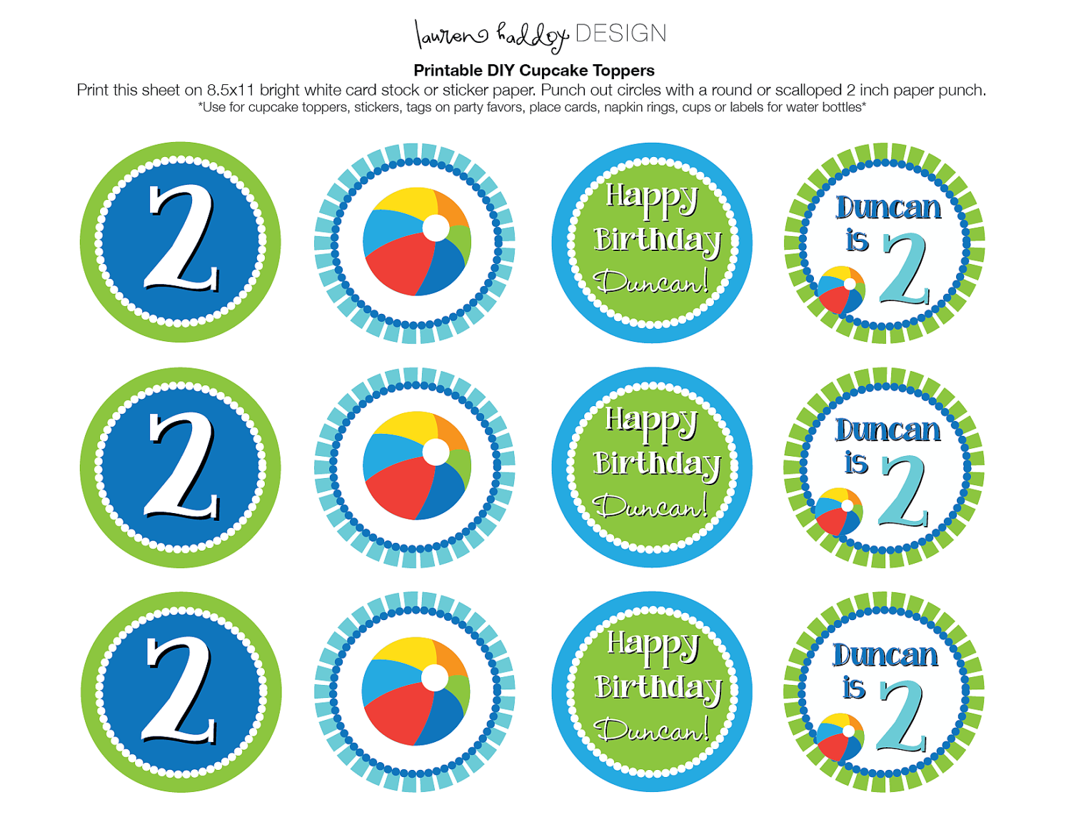 DIY Printable, Beach Ball CUPCAKE TOPPERS Il_170x135