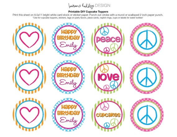 DIY Printable Peace Party Cupcake Toppers Il_570xn