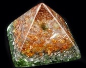 Moldavite Orgone Energy Generator Pyramid with TibetanCrystal, Baltic Amber, Rhodizite, Phenacite, Selenite, Copper Nuggets