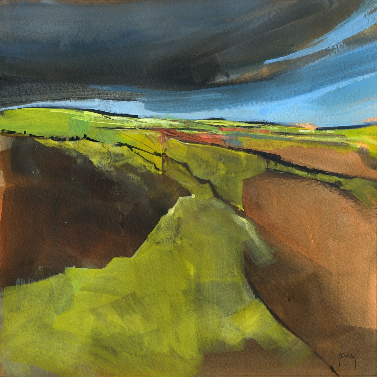 Original acrylic semi-abstract landscape painting - Open moorland
