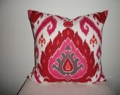 Designer Decorative Throw Pillow Cover  20 x 20 Hot Pink, Red, Orange and Grey Ikat (more sizes available)