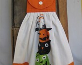 Halloween Kitchen Tea Towel Pumpkin Cat and Monster Halloween Hanging Kitchen Towel