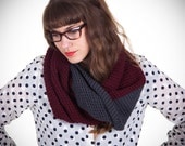 Thin Crocheted Maroon and Slate Color Block Snood