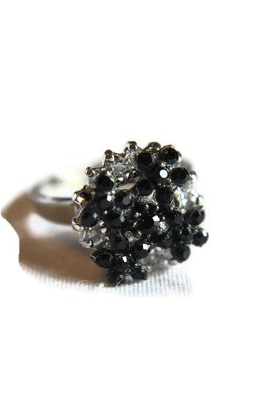 Black & White Rhinestone Cross Ring Size 7.5