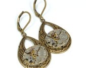 Steampunk Earrings Steampunk Jewelry Vintage Bulova Watch Earrings Teardrop Wedding Steam Punk Jewelry by VictorianCuriosities