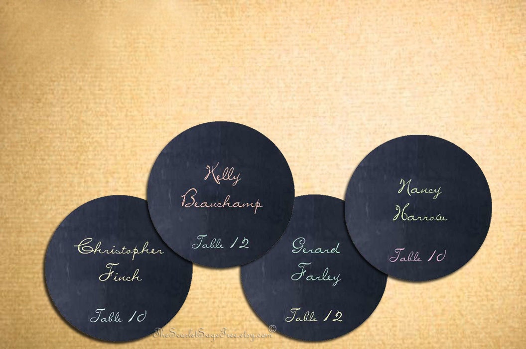 PRINTABLE CHALKBOARD CHIC Circle 100 Personalized Escort Cards Diy Wedding Decor Favor Tags  Place Thank You Table Numbers Menu Modern