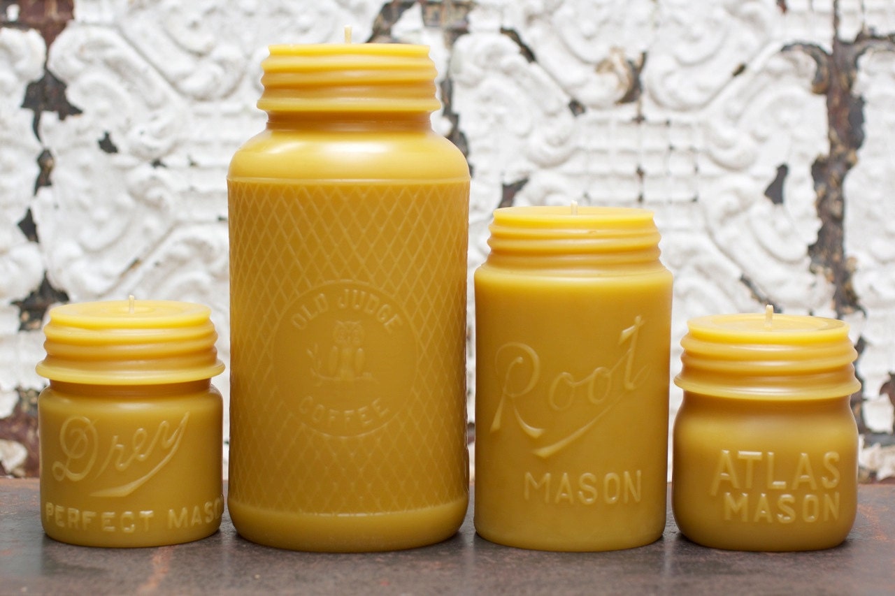 Beeswax Candle - antique bottle shaped - XL. "Mason Collection" - by Pollen Arts