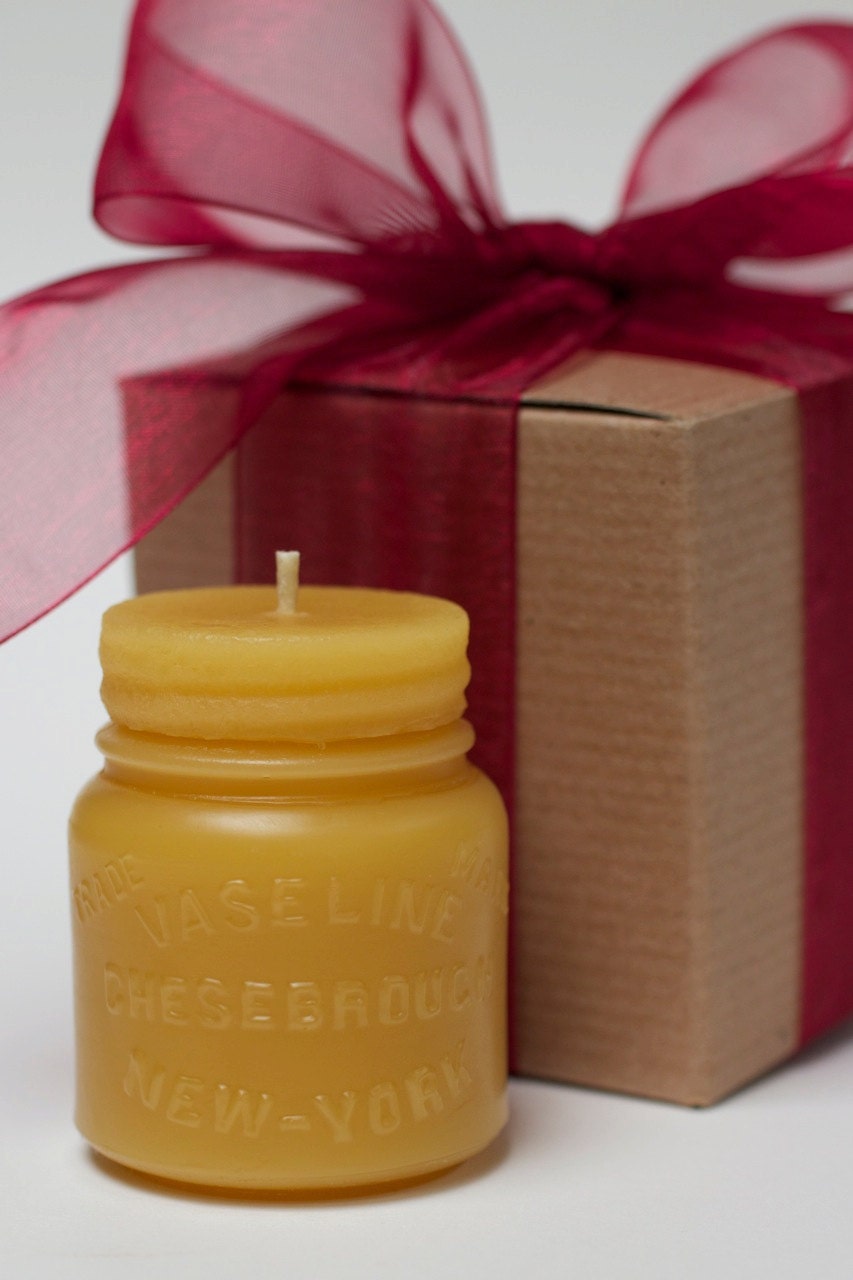 Gift Wrapped - Beeswax Candle - Sm. VASELINE JAR - by Pollen Arts -
