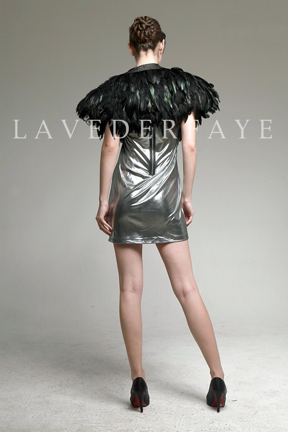Couture Black Coque Feather Capelet Wrap - Laveder Faye
