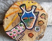 whimsical giraffe named carlos .. tribal safari painting on wood .. nursery kids art