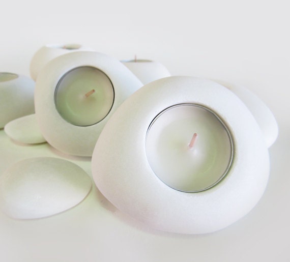 Snow White Marble Tealight Candle Holders Set of Six